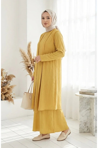 sefamerve طقم فستان وسترة مكون من قطعتين 6527-05 خردل