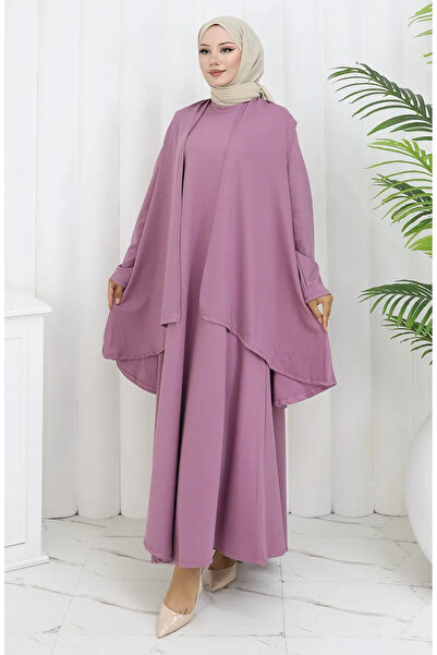 sefamerve Set de două piese rochie vestă de mărime mare 6370-05 Dusty Rose