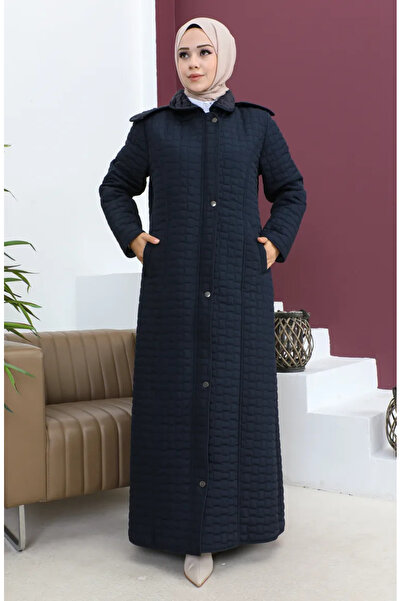 sefamerve معطف مبطن منقوش بالألماس مقاس كبير باللون الأزرق الداكن 5062-02