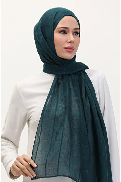 sefamerve Simli Keten Şal 2072-07 Petrol