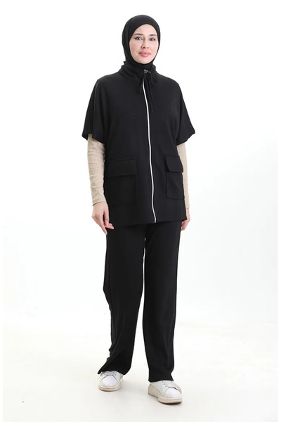 sefamerve Oysho Υφασμάτινο Σετ Γιλέκου 11330-04 Μαύρο