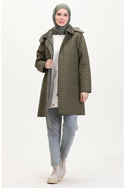 sefamerve حجم كبير بغطاء رأس معطف مبطن 6132-02 كاكي