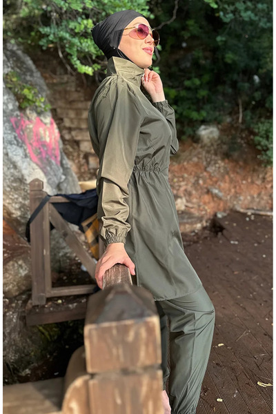 sefamerve Sultan Series Elastic Waist Bagged Hijab Swimsuit 2038-02 Khaki