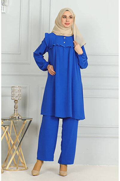 sefamerve طقم بنطال تونيك مكشكش من قماش Aerobin 1009-02 Saks