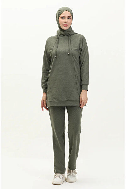 sefamerve Khaki Tracksuit Set - Detailed, Model 3039-05