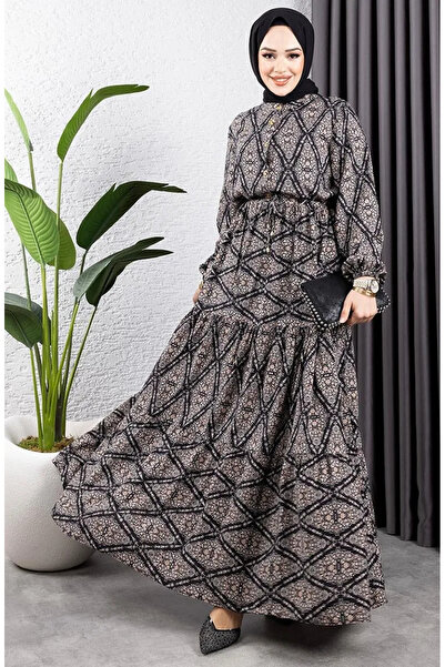 sefamerve Φόρεμα με κορδόνια βελούδινη μέση 7109-03 Μαύρο