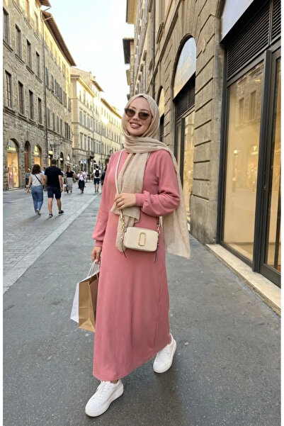 sefamerve λεπτομέρεια με σούρες Πλισέ Φόρεμα Χιτζάμπ 2187-01 Πούδρα