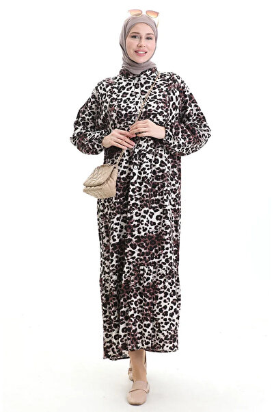 sefamerve Φόρεμα με κουμπιά με σχέδιο Leopard 2071-02 Μαύρο Λευκό