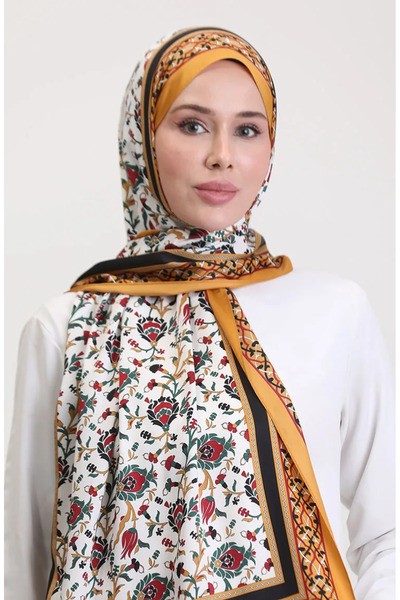 sefamerve Οθωμανικό σάλι 70251-01 Μουσταρδί Χακί