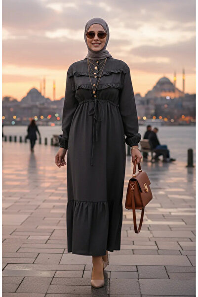 sefamerve Rochie din denim cu volane în față colorată afumată - 0486-01