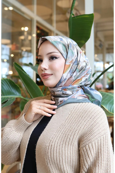 sefamerve Κασκόλ από βαμβακερό σχέδιο 70335-01 Χακί Γκρι