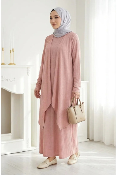 sefamerve Φόρεμα Γιλέκο Σετ δύο τεμαχίων 6527-07 Πούδρα