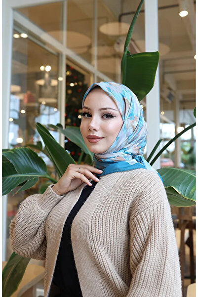 sefamerve Κασκόλ από βαμβακερό σχέδιο 70335-08 Ανοιχτό πετρέλαιο πράσινο μέντα