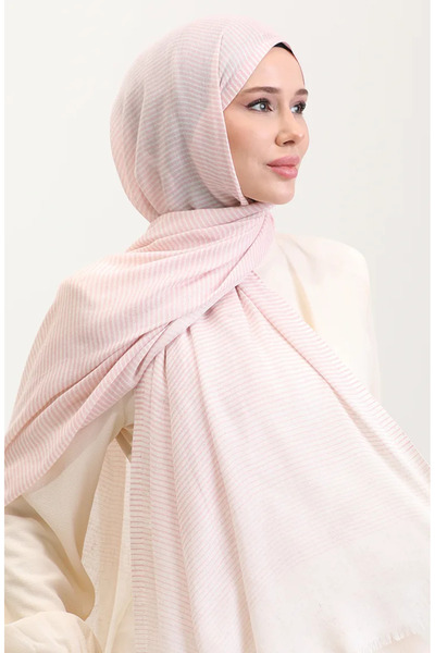 sefamerve Λινό σάλι με σχέδιο ρίγες 70286-04 Ροζ