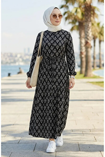 sefamerve Φόρεμα με σχέδιο φύλλων και μισά κουμπιά από βισκόζη, τύπου χιτζάμπ...