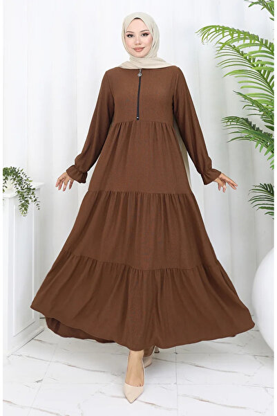 sefamerve فستان من القماش الملفوف بسحاب 6999-03 بني