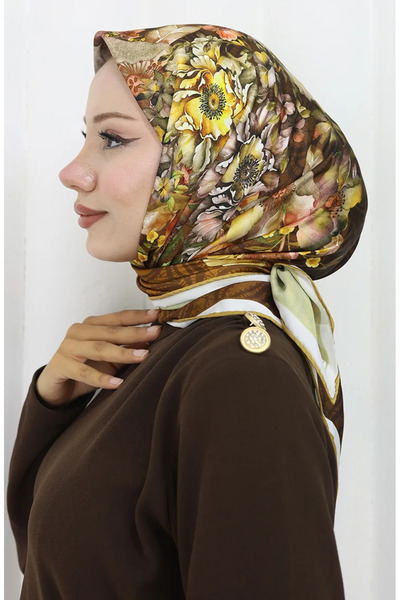 sefamerve Ψηφιακό κασκόλ από ρεγιόν 70299-07 Bitter Brown