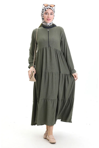 sefamerve Φόρεμα με φερμουάρ από ύφασμα μπουρνούζι 6999-02 Χακί