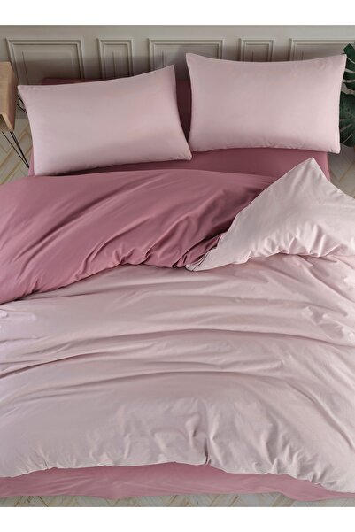 NazeninHome طقم غطاء لحاف مزدوج من القطن بنسبة 100% من رانفورس، لون موحد - وردي