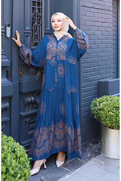 sefamerve فستان فيسكوز بأكمام بالون 5581-02 بنزين