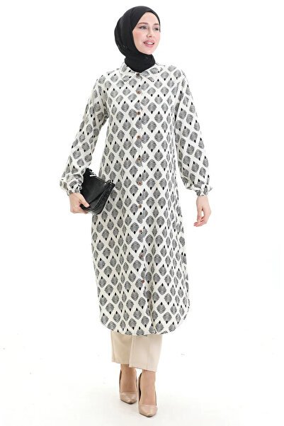 sefamerve Μακρύ τουνίκ με κουμπιά 0092-05 Μπεζ