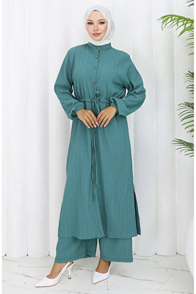 sefamerve Buttoned tunic pants double set 2100-02 green