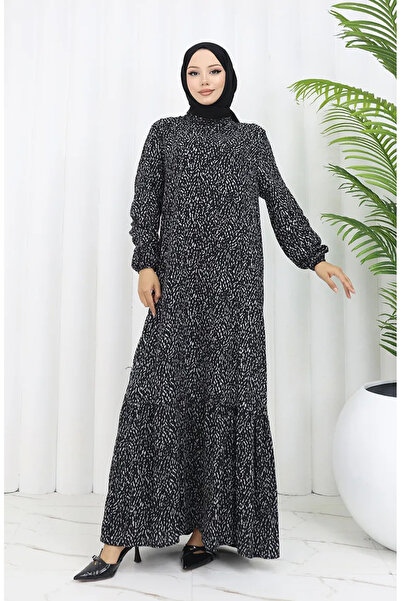 sefamerve Φόρεμα με λαβή από ύφασμα βισκόζης ελαστικό σχέδιο 2038-02 Μαύρο