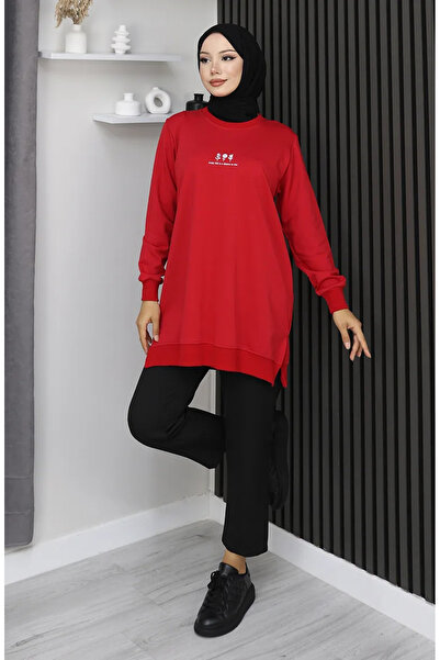 sefamerve Двохниткова туніка з принтом 9096-01 Червона