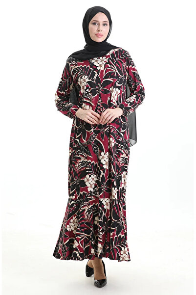 sefamerve Φόρεμα βισκόζης με λαβή ελαστικό 86020B-01 Plum Black