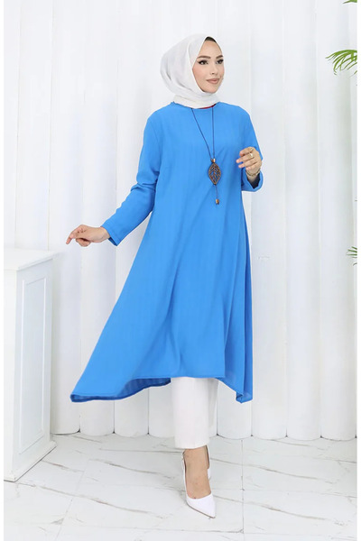 sefamerve Krep Kumaş Salaş Tunik 1011-08 Mavi