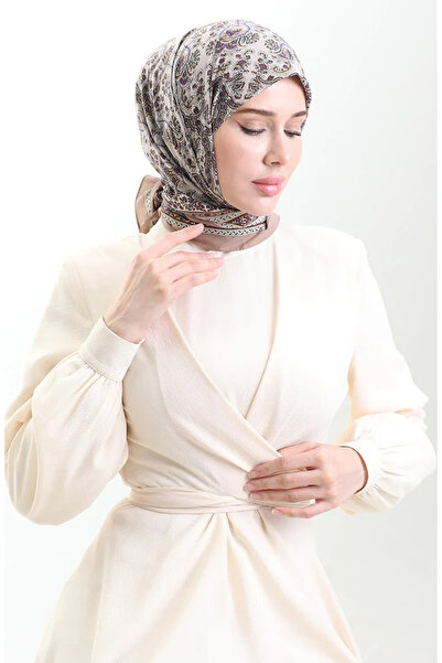 sefamerve Κασκόλ Cupra με σχέδιο Karaca 81088-04 Ανοιχτό καφέ λιλά