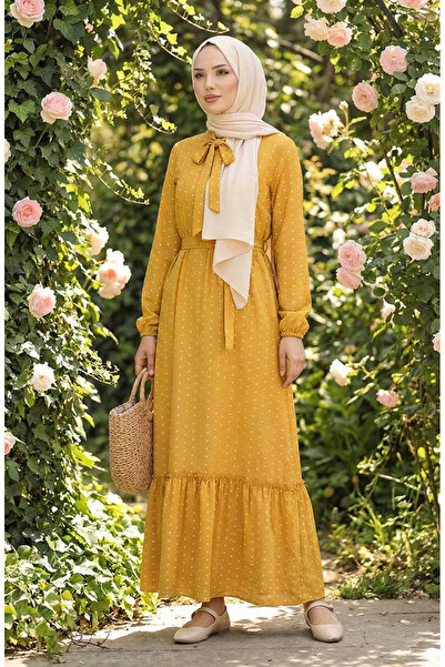 sefamerve Šaty so vzorom a opaskom horčicovej farby - 0383-04