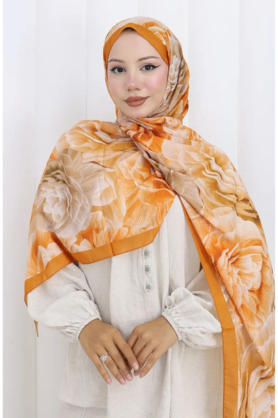 sefamerve Βαμβακερό σάλι με σχέδιο κουσουρί 70322-07 Ταν