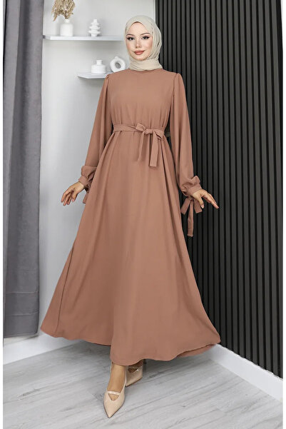 sefamerve Φόρεμα Hijab με κορδόνια στη μανσέτα 7121-08 Milky Brown
