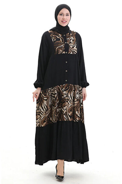 sefamerve Φόρεμα με λαβή ελαστικό μοτίβο 2078-01 Μαύρο