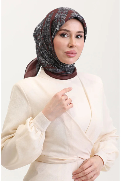 sefamerve Eșarfă etnică de culoare chihlimbar 70279-09 gri maro