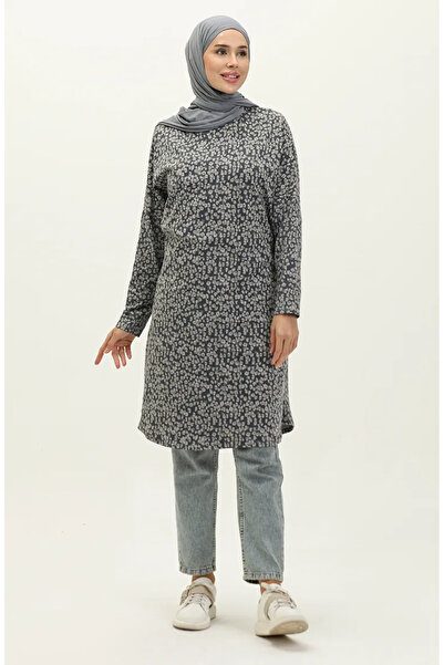 sefamerve Desenli Yarasa Kol Tunik 8645-01 Antrasit