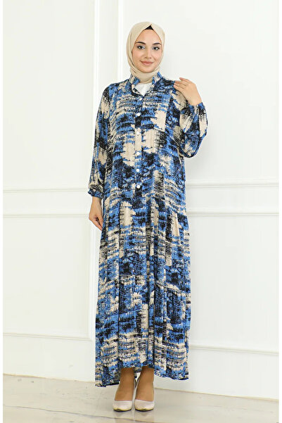 sefamerve فستان فيسكوز بنمط نيلي - 0466-03