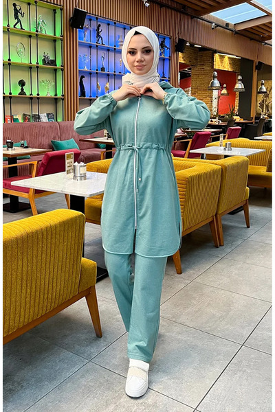 sefamerve Σετ αθλητικής φόρμας με δύο κορδόνια στη μέση 03070-10 Çağla Yeşil