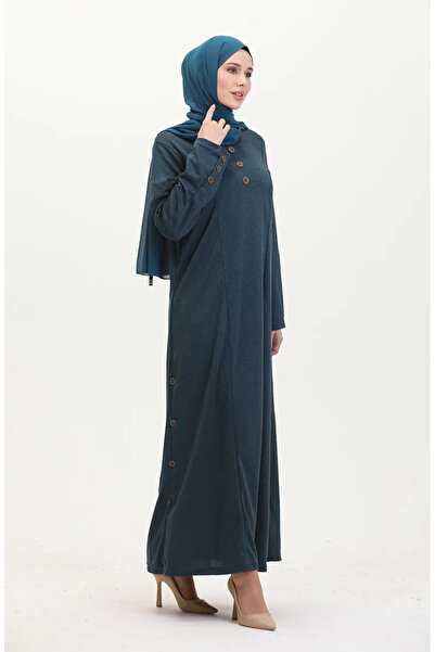 sefamerve Λεπτομερές φόρεμα με κουμπιά Plus Size 0533-06 Petrol