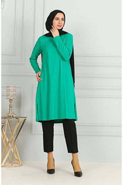 sefamerve Green Long Tunic - Slit, Model 9141-03
