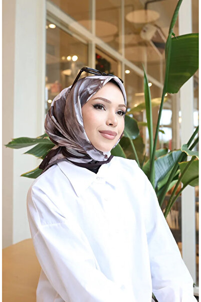 sefamerve Çiçek Desenli Pamuklu Koza Eşarp 70333-07 Acı Kahve Kahverengi