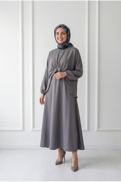 BENAHOLL Bemenya Διπλό Φόρεμα με Λεπτομέρεια Δεσίματος-AS4095 Γκρι