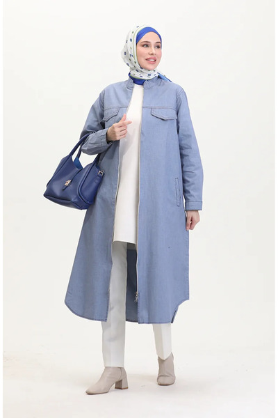 sefamerve Büyük Beden Fermuarlı Kot Tunik 35301-01 Lacivert