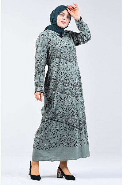 sefamerve Rochie cu model pânză verde Şile Çağla - 4444-03