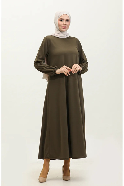 sefamerve Sukienka w kolorze khaki z elastycznymi rękawami - 0650-02