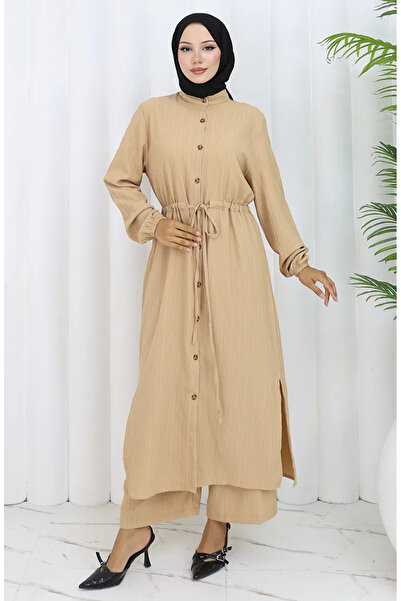 sefamerve Buttoned tunic pants double set 2100-05 milky coffee