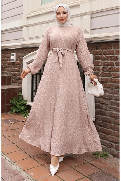 sefamerve 2020-01 Rochie cu curea elastică cu mâneci din țesătură din nurcă