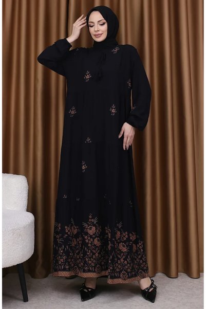 sefamerve Patterned Viscose Dress 4083-01 Black