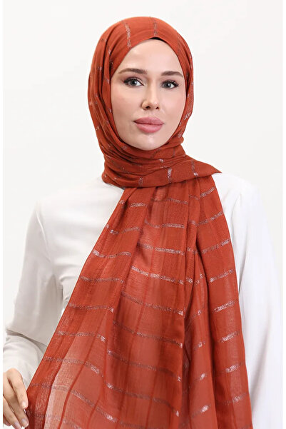 sefamerve Simli Keten Şal 2072-12 Kiremit